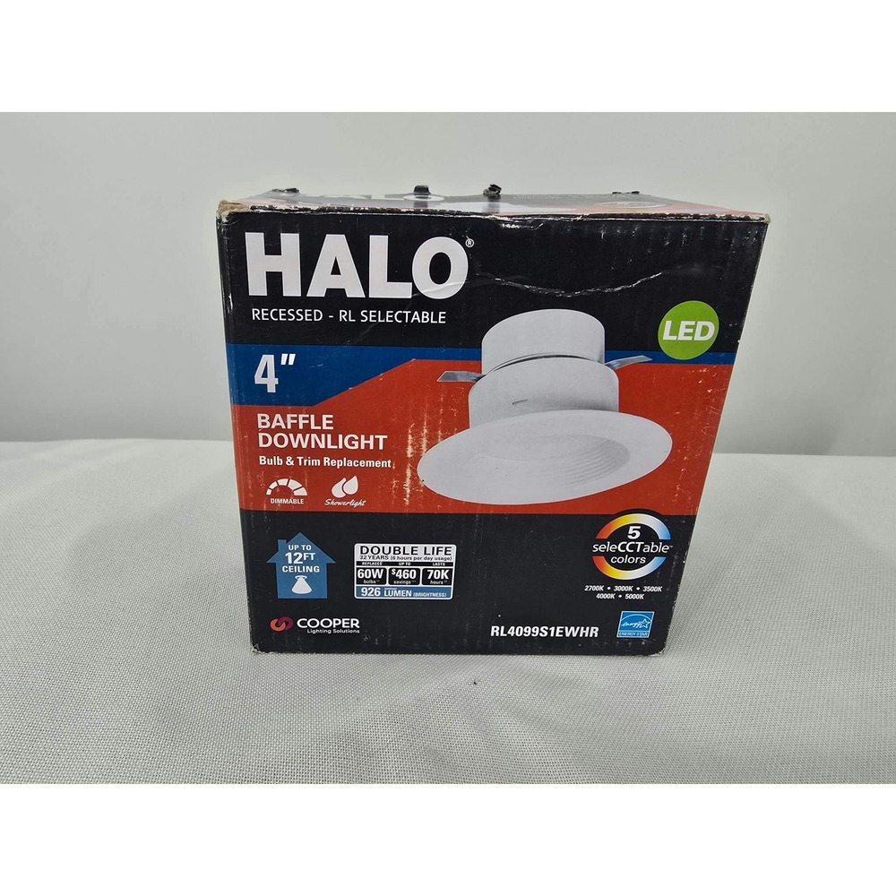 Halo 4 In LED Recessed Baffle Downlight 5 CCT Selectable White RL4099S1EWHR